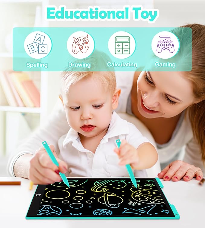 LCD Writing Tablet Doodle Board, 15 inch Colorful Drawing Tablet Writing Pad for Kids, Electronic Erasable Learning Educational Girls Gifts Toys for 3 4 5 6 7 Year Old Girls Boys