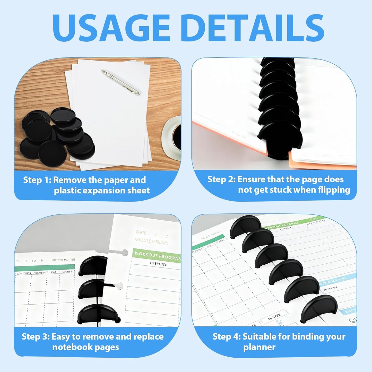 12 Pcs 2 Inch Discbound Expansion Discs, Black Plastic Binder Rings 2 Inch for DIY Notebooks Journals Scrapbooking and Planners, Durable Discs for Discbound Notebook Accessories