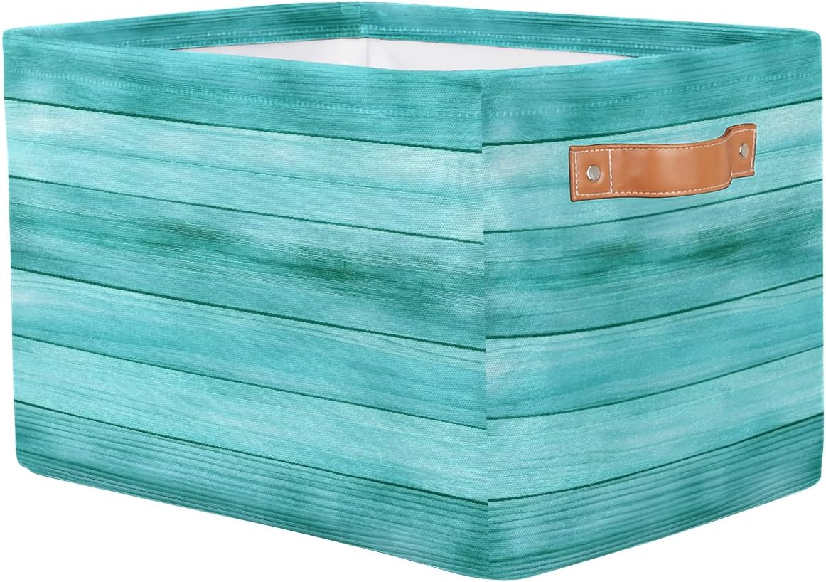 Watercolor Wooden Storage Basket for Shelves, Storage Bins with Handles, Collapsible Basket for Organizing, Closet Toy Baskets for Nursery Room, 15x11x9.5 in, Canvas, Mint Green