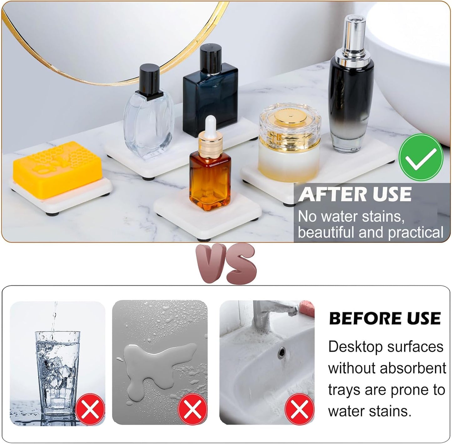 4PCS Water Absorbing Stone Tray for Sink, Fast Drying Stone Sink Tray, Water Absorbent Diatomite Trays, Diatomaceous Coaster, Stones Drying Trays for Bathroom Sinks and Kitchen Counter