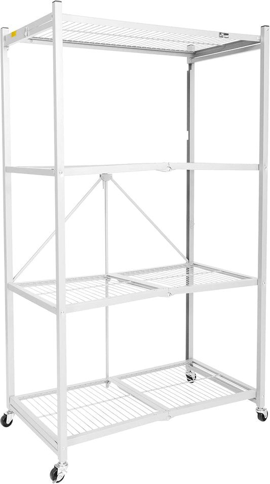 Origami R5 4-Shelf Heavy-Duty Folding Storage Rack, White - Large Foldable Metal Shelving Unit with Wheels for Garage, Pantry, Basement, Laundry Room or Warehouse