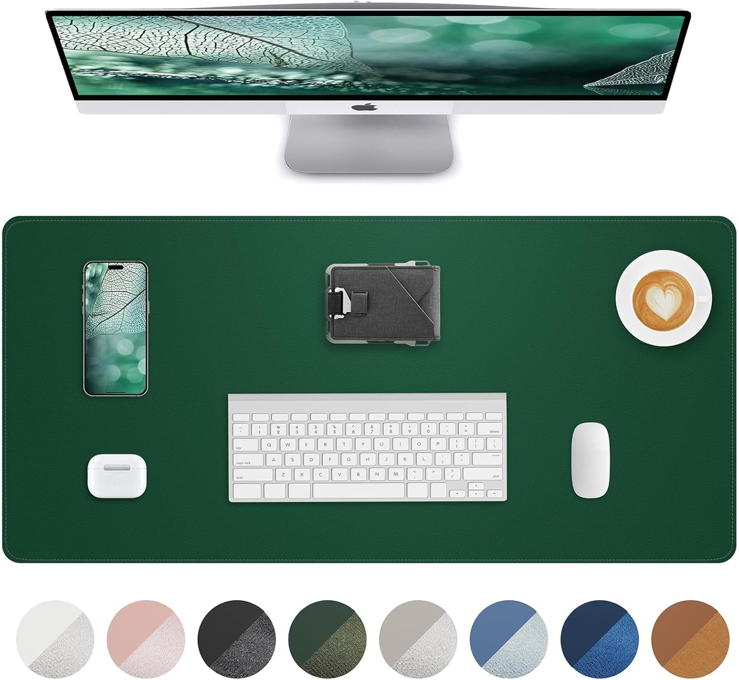 Leather Desk Pad Protector, Mouse Pad, Office Desk Mat, Non-Slip PU Leather Desk Blotter, Laptop Desk Pad, Waterproof Desk Writing Pad for Office and Home (Green, 31.5" x 15.7")