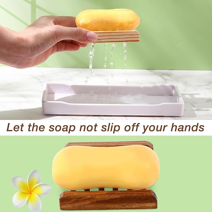 Amyhill 50 Pcs Bamboo Wood Soap Dish Bulk Bathroom Wooden Soap Holder Savers Self Draining Dishes Handcraft Tray, 3.3 x 3.3 x 0.67 Inch (Wood Color,Charcoal Color)