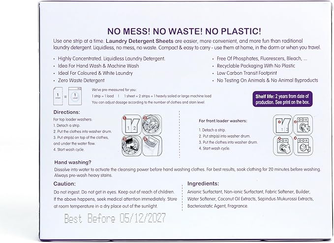 Suds Life Laundry Detergent Sheets (60 Sheets) Ocean Breeze, Lavender, Rainforest - Portable, Concentrated Laundry Detergent (Up to120 Loads) (Lavender)