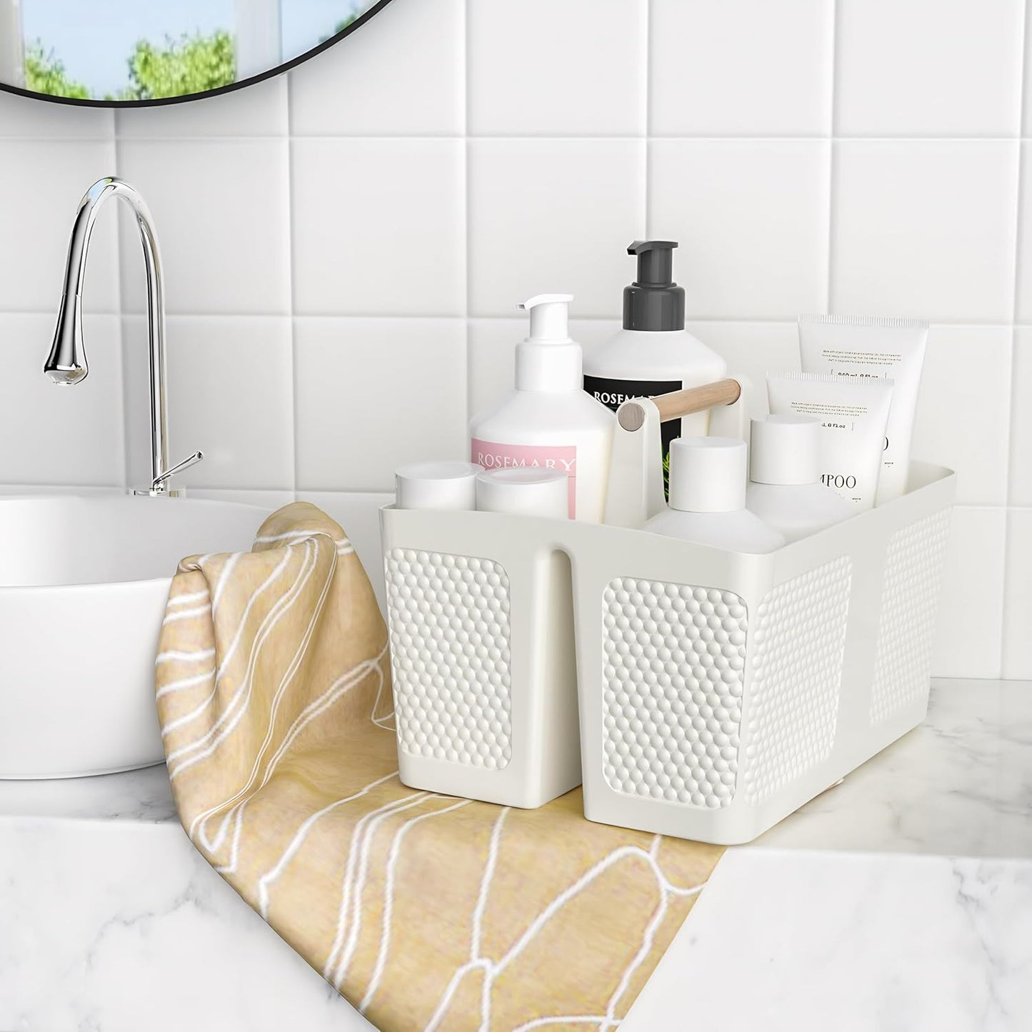 Shower Caddy Portable and Cleaning Caddy Organizer for Bathroom, Kitchen,Toiletries Storage, Caddy organizer with handle, Rust-Resistant, Durable Material(Milky White, 9.36"L×7.73"W×7.24"H)