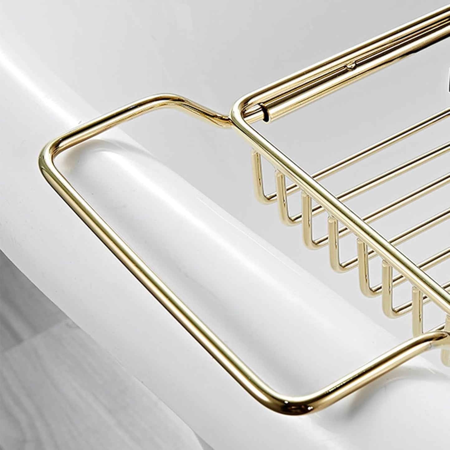 Stainless Steel Bathtub Caddy Tray, Expandable Bathtub Holder Table, Adjustable Bathroom Tray, Bath Organizer Tub Shelf,Gold,26.8~35.4in