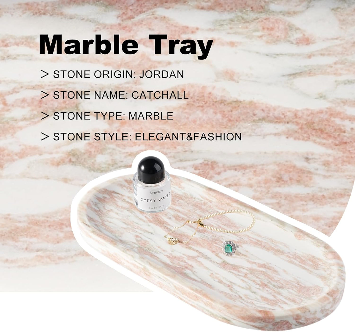Koville Norway Natural Marble Tray, 12"x6" Vanity Decorative Tray for Countertop Organizer, Catchall for Perfume, Candles, Jewelry Dish