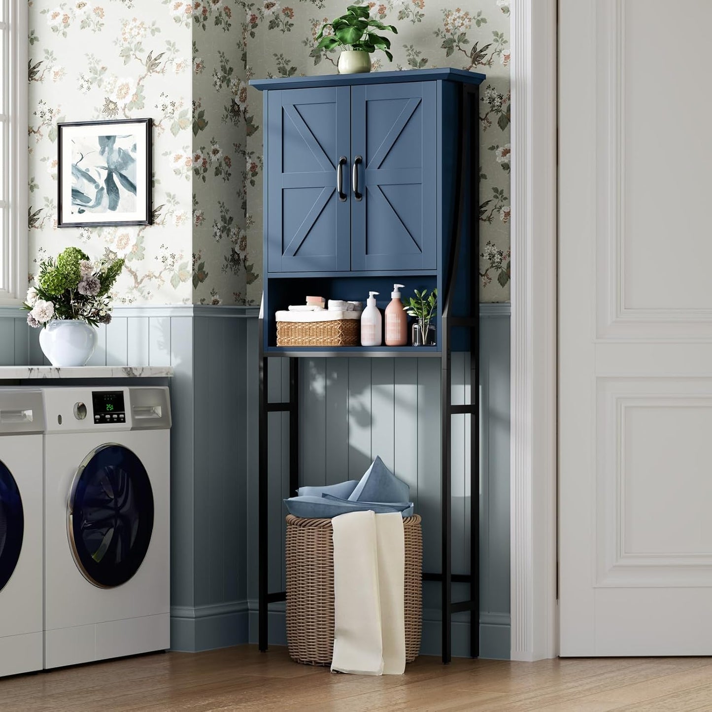 Over The Toilet Storage Cabinet, Over Toilet Bathroom Organizer with Doors Above Toilet Storage Cabinet Spacesaver Rack Behind Toilet Bathroom Organizer Over The Toilet Storage (Ultramarine)