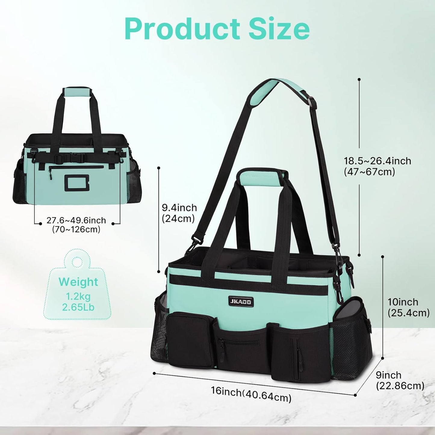 Large Wearable Cleaning Caddy Bags, Cleaning Supplies Storage Bag with Handles and Adjustable Shoulder Strap and Removable Waist Straps,Waterproof Cleaning Tote for Home,Car,Office