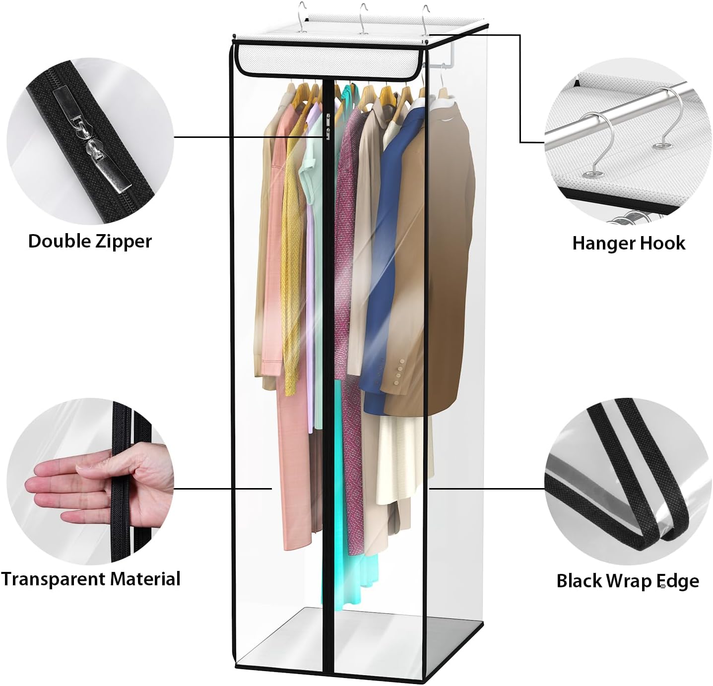 Univivi Clear Garment Bags for Hanging Clothes, Large Clothes Bags for Closet Storage Premium Hanging Garment Storage Bags for Suits, Coats, Dresses, 54" (Clear)