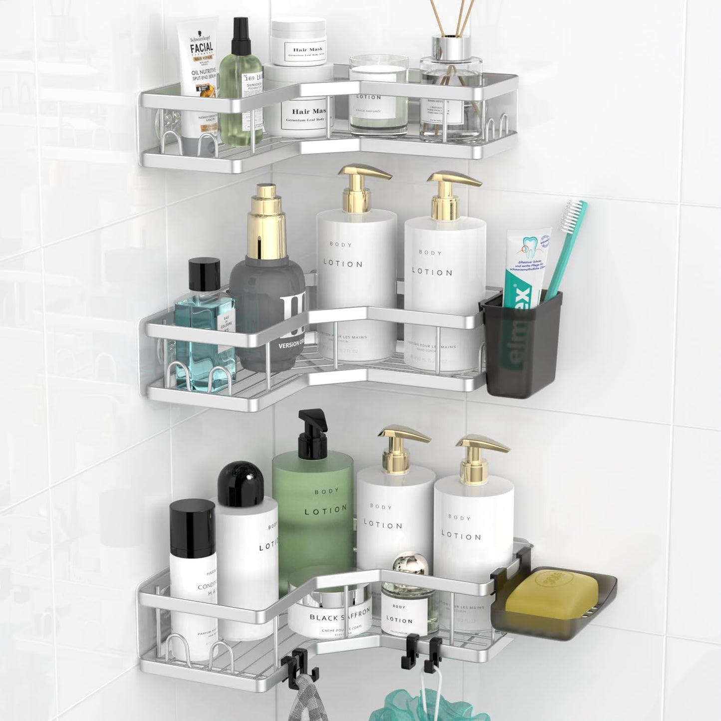 Corner Shower Caddy Bathroom Organizer: Adhesive Shower Rack Bathtub Shelves - 3Pack No Drilling Shower Shelf For Inside Shower - Stainless Steel Rustproof Bathroom Stuff