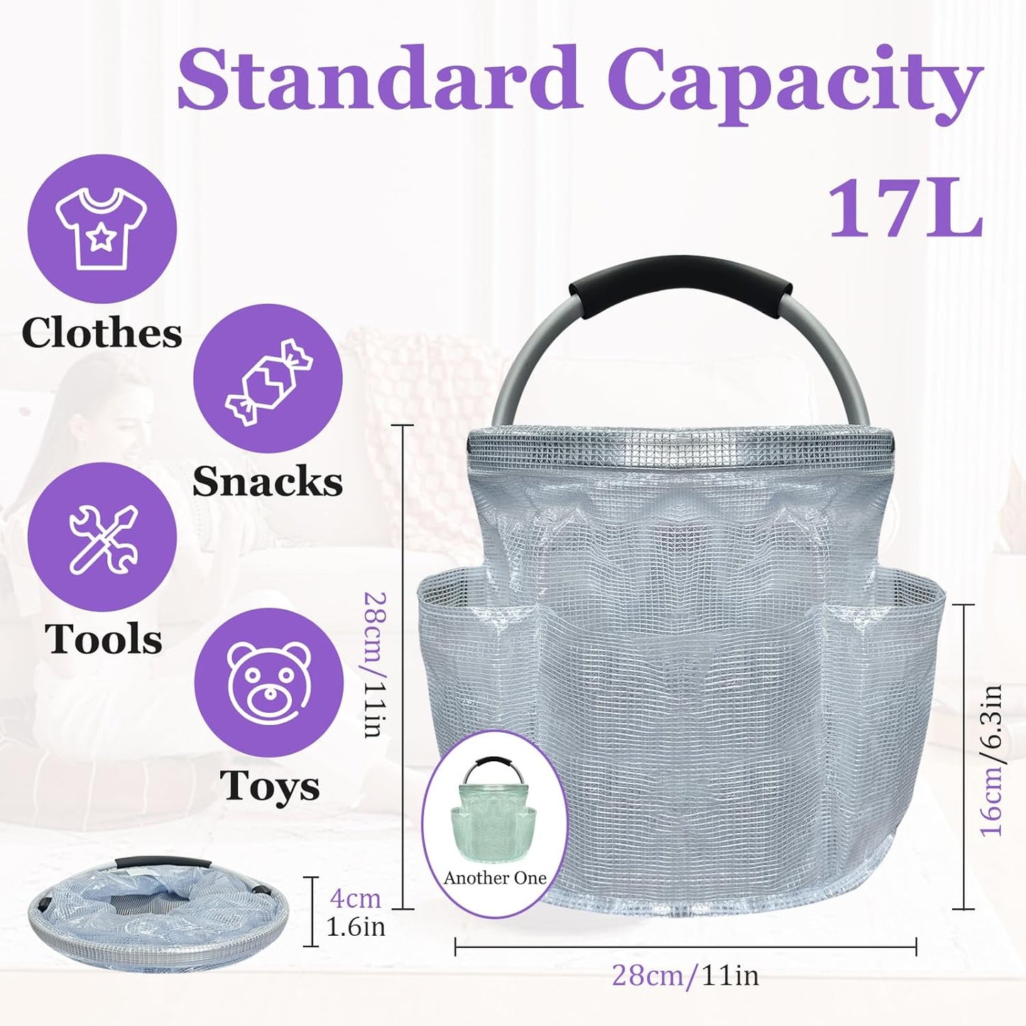 2Pack Portable Cleaning Caddy for Cleaning Supplies, 17L Household Tool Bucket Organizer for Men, Large Cleaning Basket in PVC Resin for Family, Garden, Transparent + Green