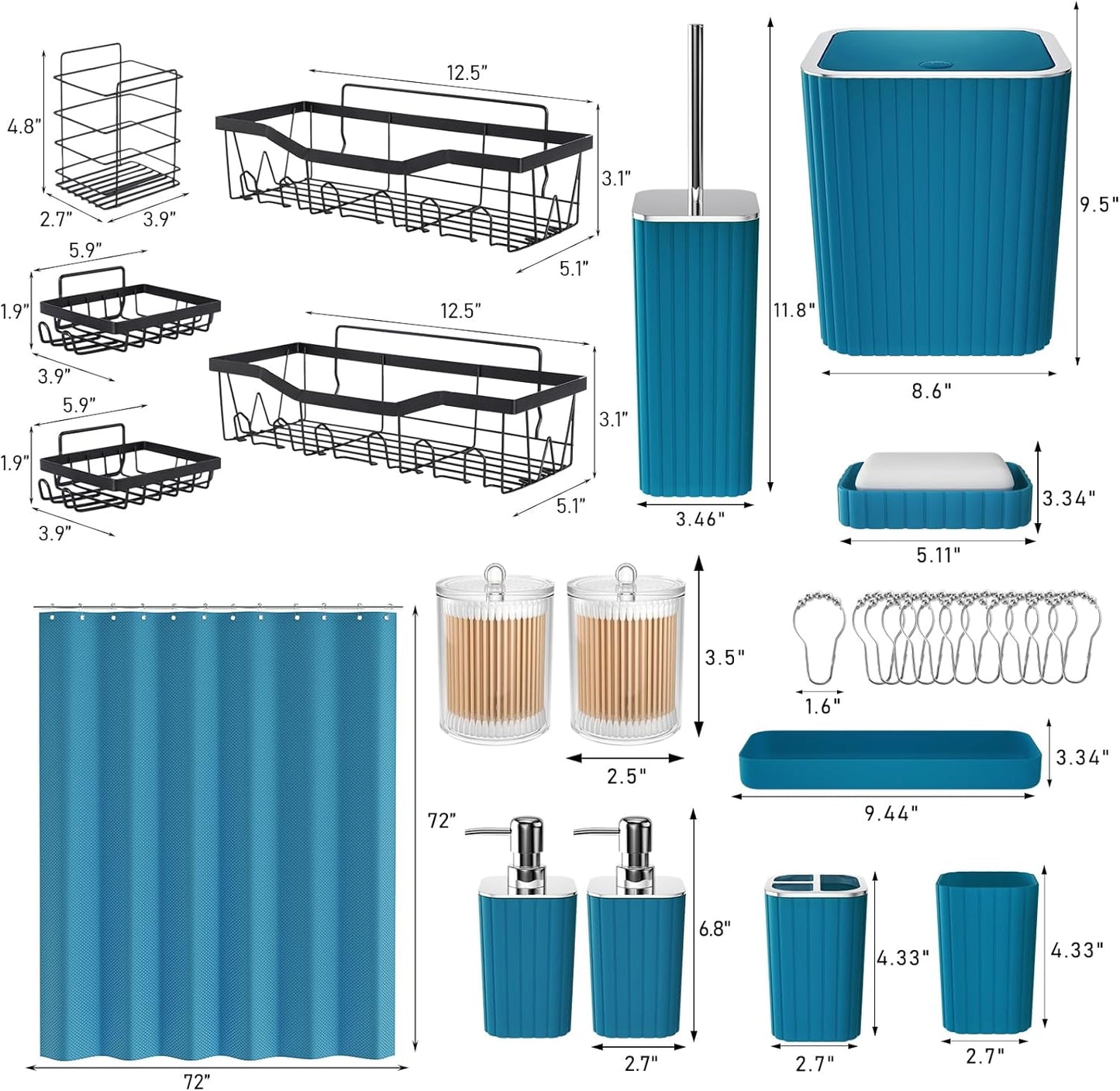 Bathroom Set - 28PC Gorgeous Teal Bathroom Set with Shower Curtain, Bathroom Accessory Set, Bathroom Sets with Shower Caddy