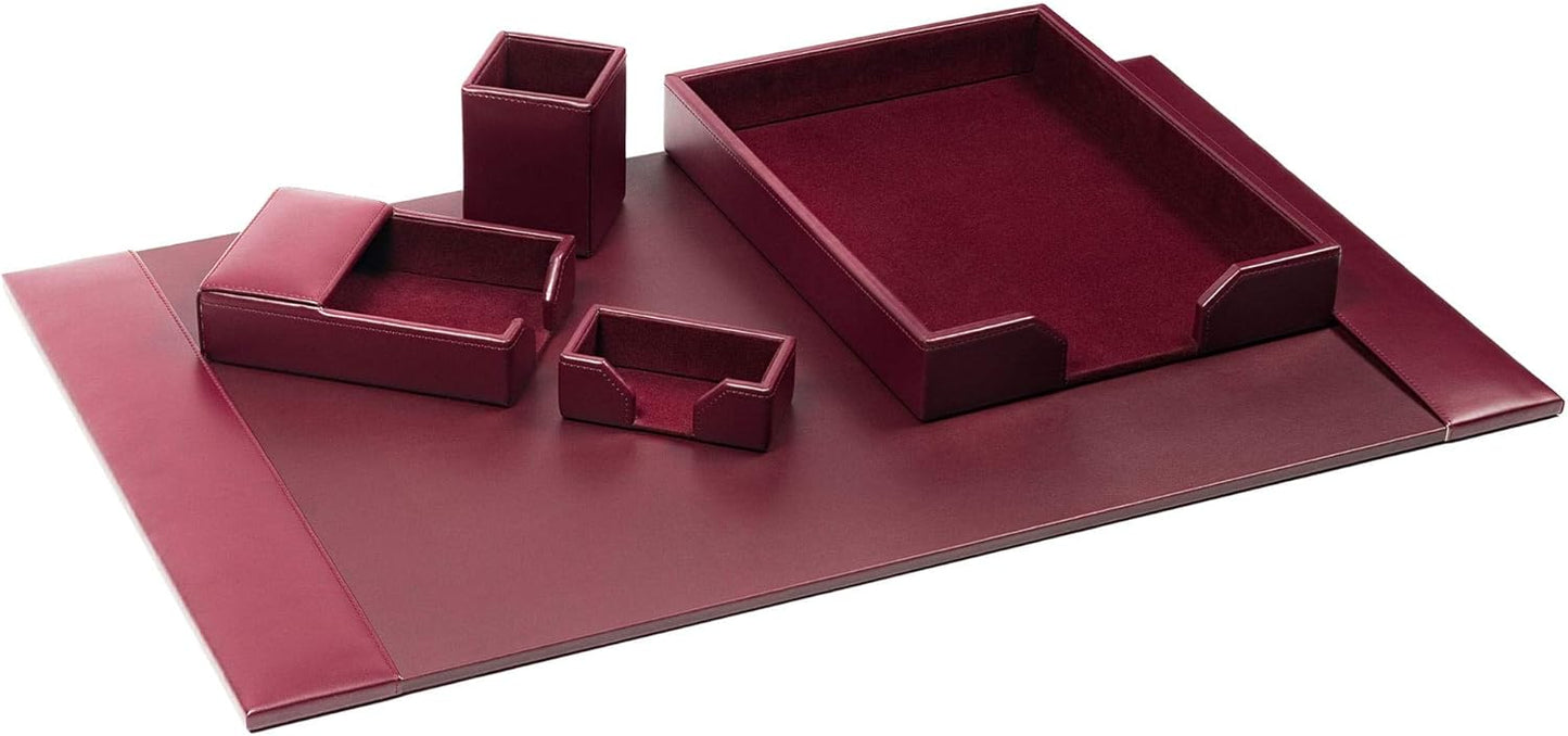 DACASSO Bonded Leather Desk Set - Luxury Leather Desk Pad & Desk Organization Essentials (Burgundy, 5 Piece)