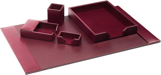 DACASSO Bonded Leather Desk Set - Luxury Leather Desk Pad & Desk Organization Essentials (Burgundy, 5 Piece)