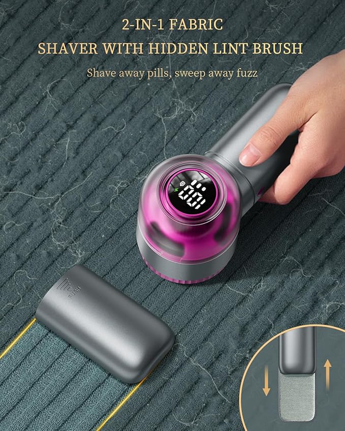 Fabric Shaver with Lint Brush, Large Lint Shaver with Digital Display, 3-Speeds Lint Remover with 6-Leaf Blades, Electric Sweater Shaver to Remove Pilling for Clothes, Furniture