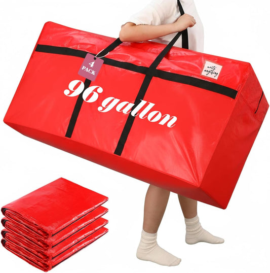 4 Pcs 96 Gallon Large Moving Bags with Zipper and Handles Foldable Storage Duffle Bags Heavy Duty Extra Large Totes for College Dorm Travel Clothes Blankets Bedding Moving (Red)
