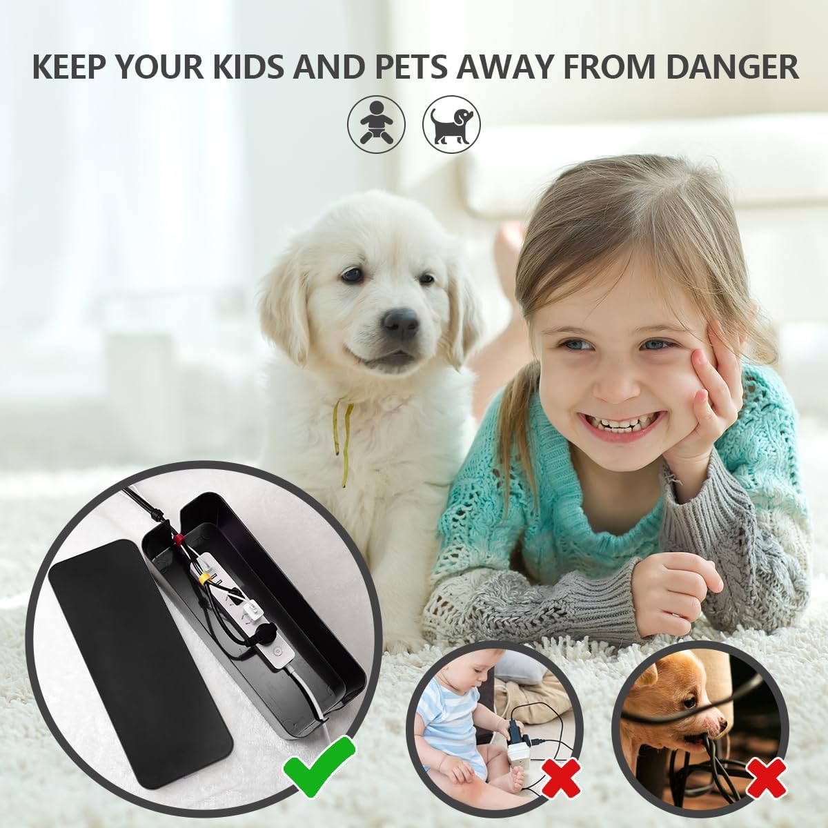 Cable Management Box - Large Cable Organizer Box to Hide Wires & Power Strips, TV & Desk Computer Wires, Cord Organizer Box for Home & Office, Black