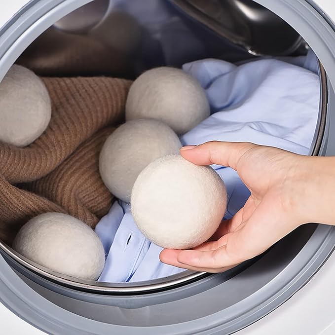 6 Pack Wool Dryer Balls Laundry Reusable Anti Static, Cotton Balls Wool Laundry Balls for Dryer Reduces Clothing Wrinkles Natural Fabric Softener Last 1000+ Loads (White, 2.75 in/7 cm)