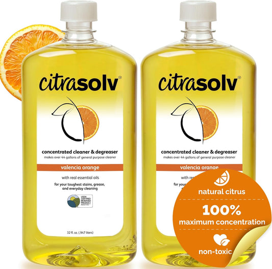 Citra Solv Concentrated Cleaner & Degreaser, Deodorizer, Paint & Adhesive Remover, for Home and Outdoor, Natural Orange Oil, Safe, Valencia Orange - 32 Fl Oz (2-Pack)