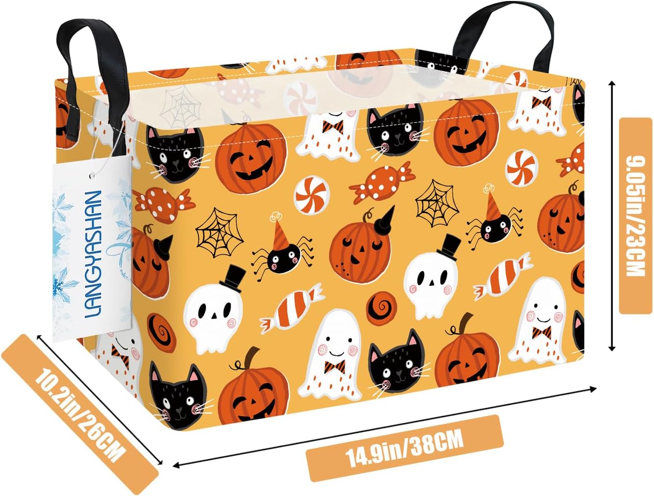 LANGYASHAN Rectangular Halloween Storage Bin Collapse Canvas Fabric Cartoon Storage Basket Home Kitchen Boys and Girls Toys Office Closet Shelf Baskets (Rec Halloween Pumpkin Ghost)