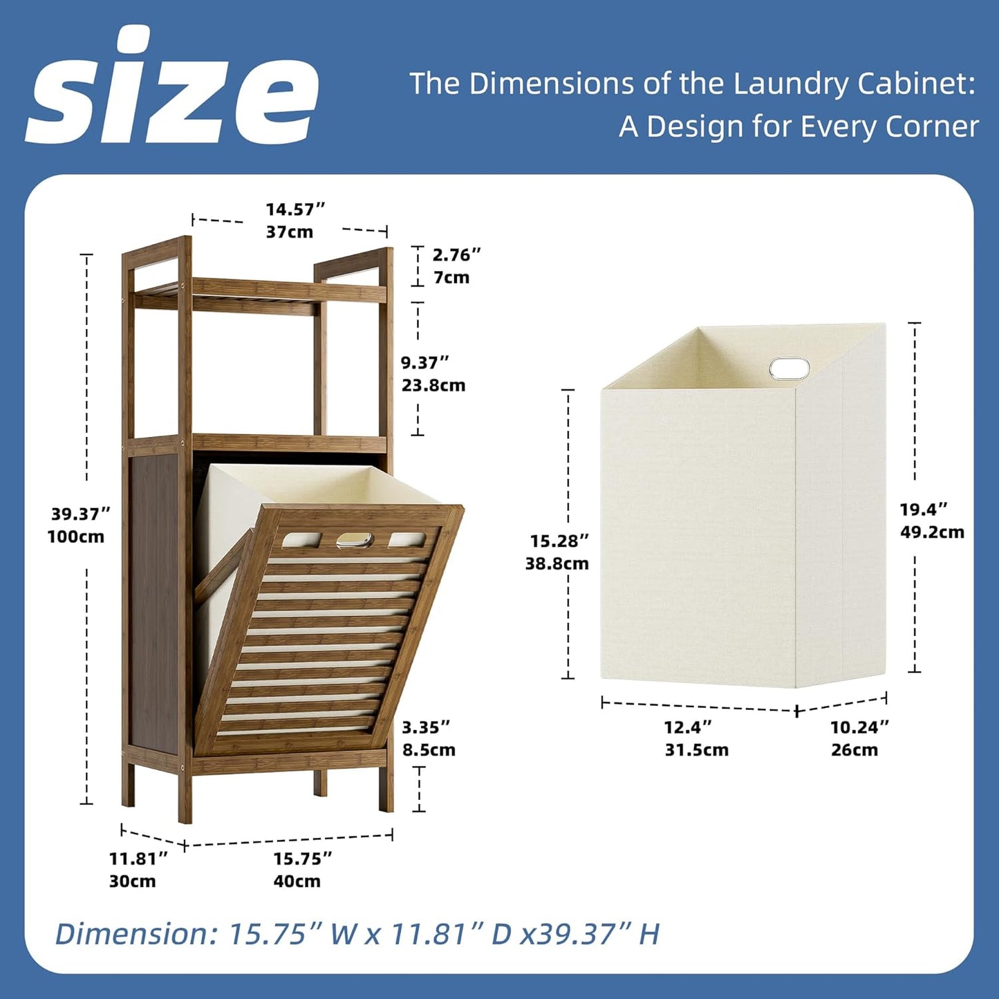 HITNET Bamboo Tilt Out Laundry Hamper, Bathroom Storage Cabinet with Hidden Removable Basket and 2 Open Shelves, Space Saving Bamboo Storage for Clothes, Towels and Toys, Walnut