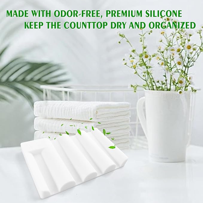 Silicone Soap Dish with Wave Design, Non-Slip, Quick-Drying, Perfect for Bathroom, Kitchen, and Sink Areas (2, White1)
