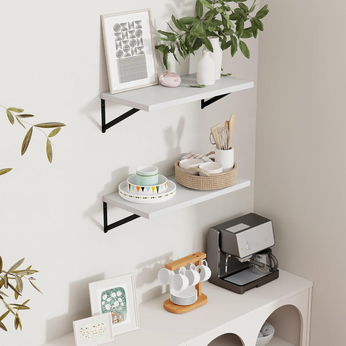 Axeman Floating Shelves for Wall White - 24 Inch Wide x 12 Inch Deep Wall Shelves Set of 2 - White Deep Wood Floating Shelves for Living Room Bedroom Laundry Room