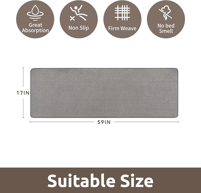 AMOAMI Chenille Bath Mat Super Absorbent Bathroom Mat Quick Dry Low Pile Bath Mats for Bathroom Washable Rubber Backed Bathroom Runners Fit Under Door, Front of Bathtub, Sink, LIGHTGREY&Beige 17"x59"