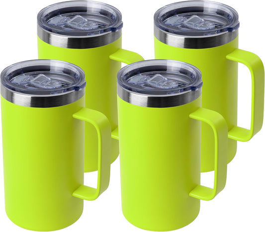 DOMICARE 24oz Mug with Handle and Lid, Stainless Steel Coffee Mug, Travel Mug with Handle, Double Wall Vacuum Coffee Tumbler, Reusable Insulated Cup, Light Green, Pack 4