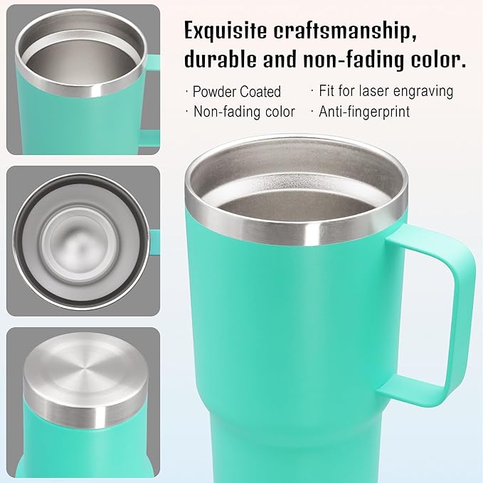 20 oz Tumbler with Handle and Lid, Stainless Steel Tumbler Insulated Travel Coffee Mug, Spill Proof Double Wall Vacuum Tumbler Cup Keep Drink Hot & Cold, Light Blue, 1 Pack