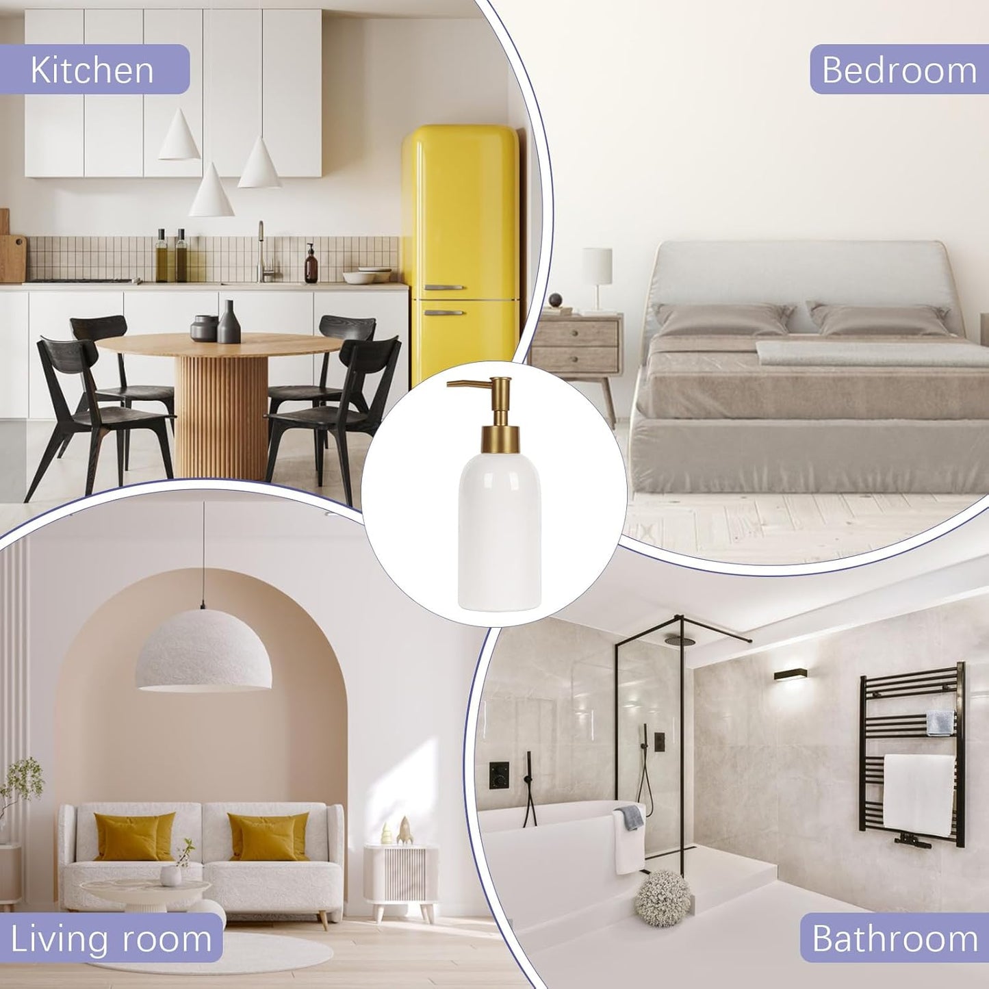 Natheeph 2PC 14OZ Ceramic Soap Dispenser Ceramic Soap Pump Dispenser Can Fill Liquid for Bathroom/Kitchen (White + Green)