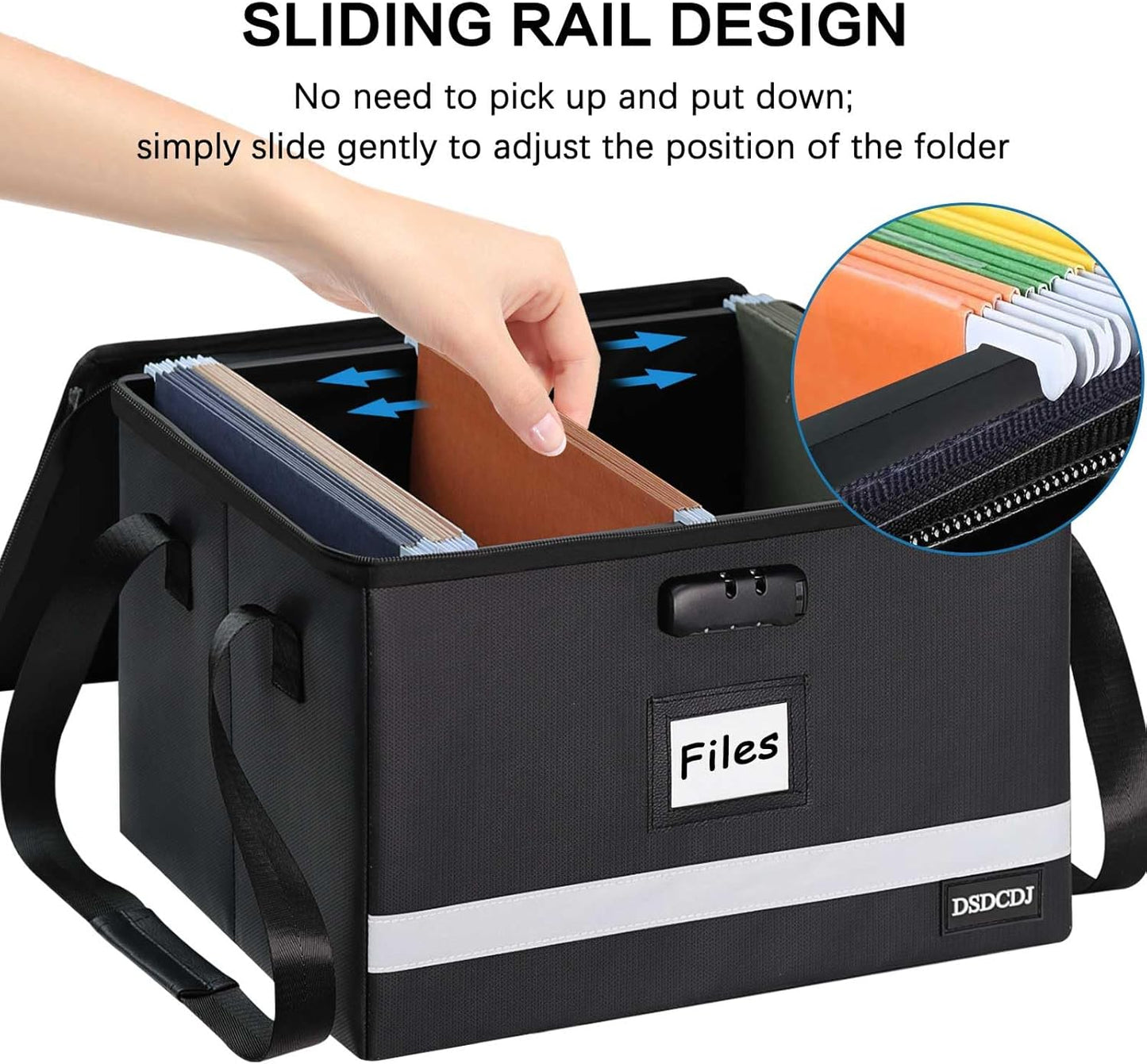 Fireproof File Box with Lock, Upgraded Fireproof Document Box with Reflective Strip, Portable File Organizer Filing Cabinet with Handle for Hanging Letter/Legal Folder, 15.5" x 12.3" x 10.5"