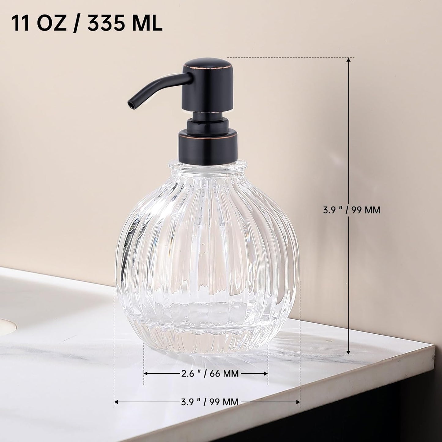 Round Soap Dispenser Bathroom with Oil Rubbed Bronze Pump, Glass Pump Bottle with Stainless Steel Pump Liquid Sphere Soap Dispenser Circular Countertop Kitchen