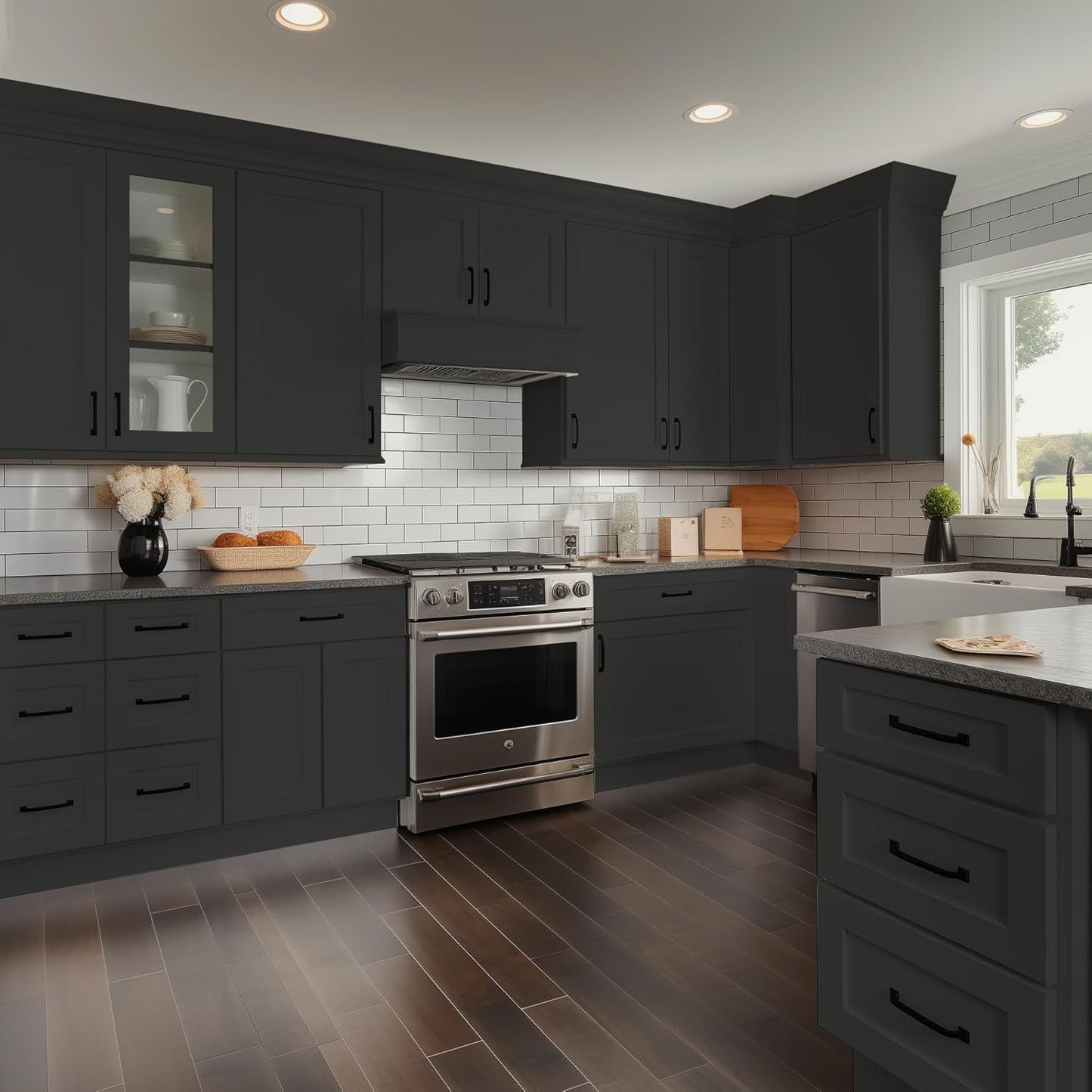 Solid Wood Wall Cabinet,Shaker Style Wall-Mounted Kitchen Storage Cabinet with Soft-Close Doors, RTA Pantry Organizer for Bathroom, Garage, Laundry (Charcoal Black, 33" W x 24" D x 18" H)