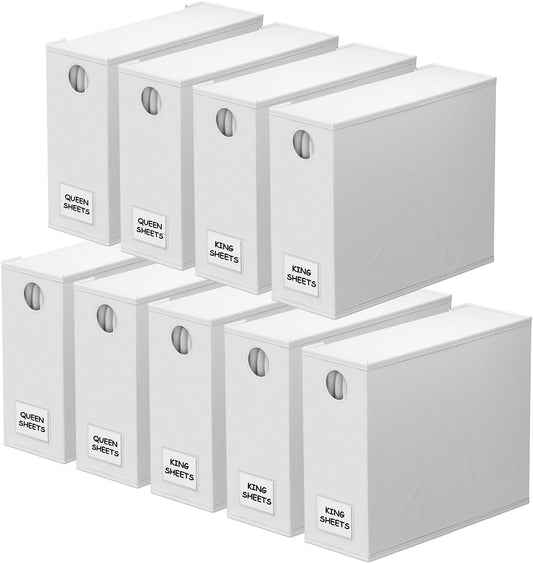 SpaceAid 9 Pack Bed Sheet Organizers and Storage, Foldable Sheet Organizer with Window for Linen Closet, Set Folder Keeper for Queen & King Size Bedding Storage (White)