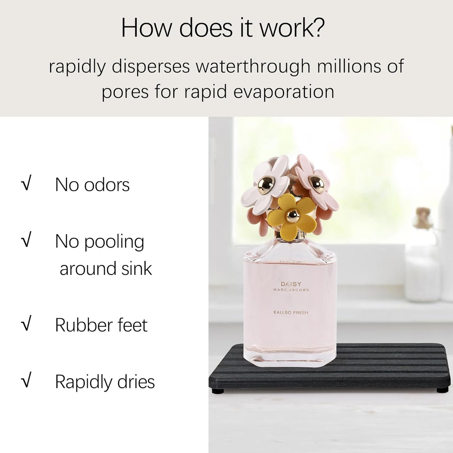 Set of 4 Bathroom Vanity Tray, Quick-Dry Diatomite Kitchen Tray with Non-Slip Pads | Water Absorbing Stone Used for Soap, Sponges, Cosmetics | Eco-Friendly Bath Sink Organizer