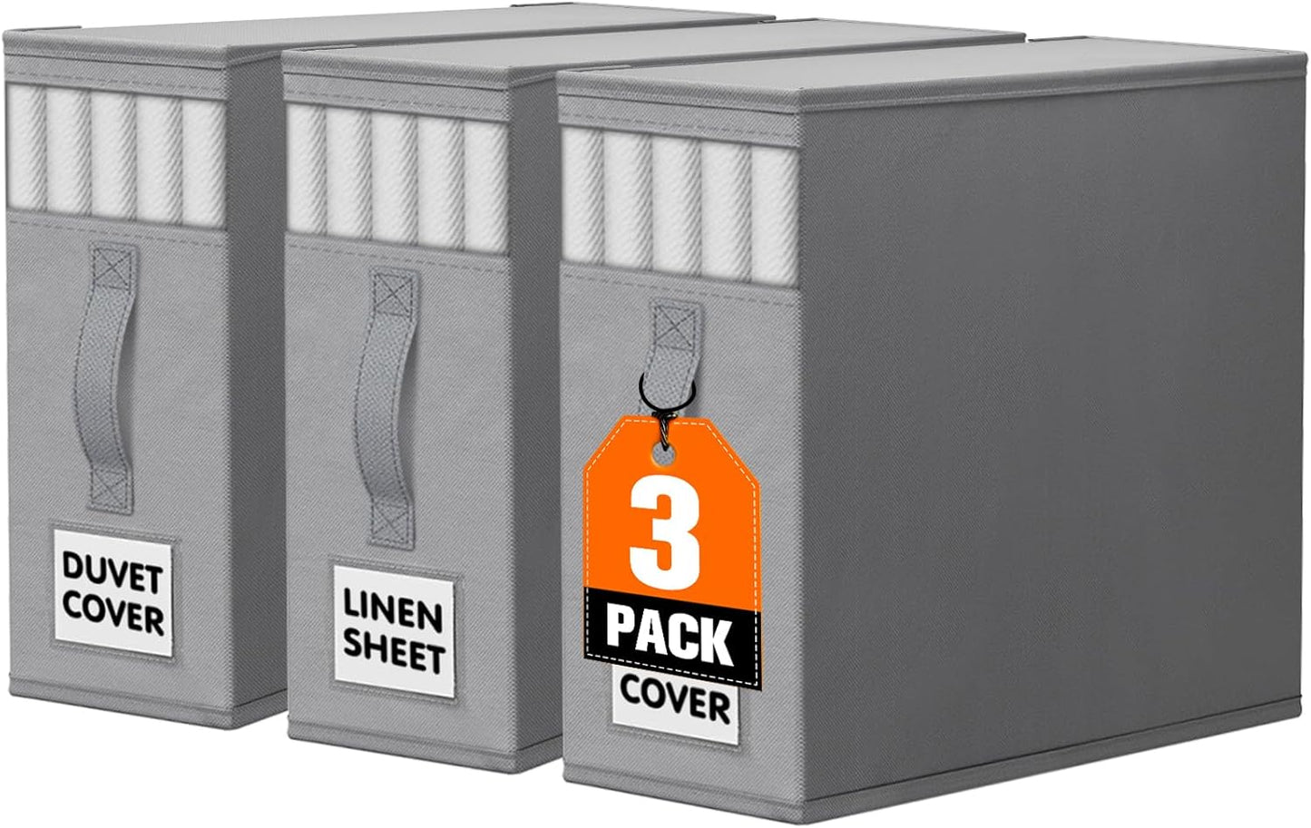 WOWBOX Sheet Organizers and Storage,Closet Bed Sheet Organizer Under Bed Storage and Organization with Label Cards & Clear Window for Bedding Sheets,Duvet Covers,Blankets (3 Pack，Gray)