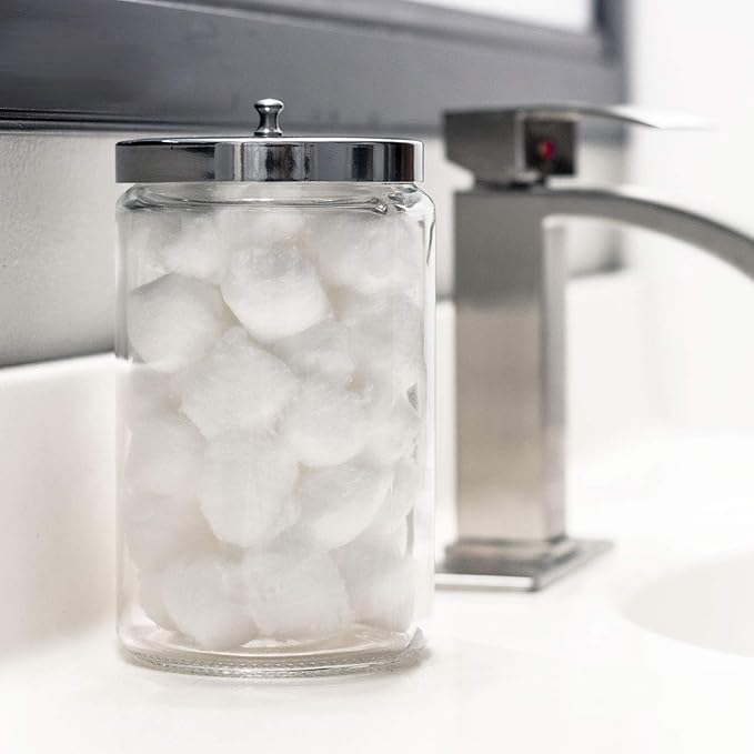 MABIS Decorative Storage Apothecary Clear Glass Jar for Kitchen, Bathroom or Laundry Organization, Medical Sundry Jar with Metal Lid, 4.1 x 3.9 x 7 inches (Pack of 6)