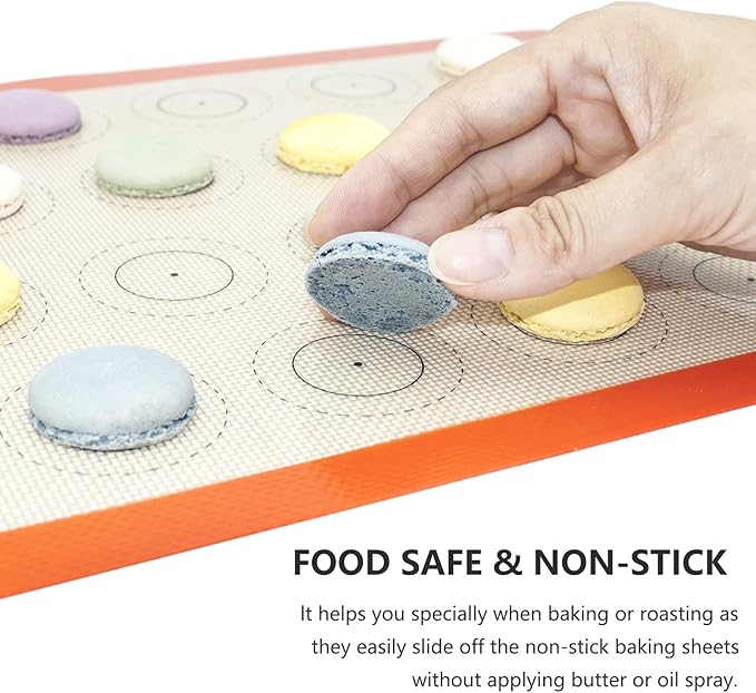 AMYONE Macaron Silicone Baking Mat, 2 PCS Half Sheet Silicone Mats for Baking, Non-Stick Silicone Cookie Sheet Liners for 13 x 18 Sheet Pan for Macaron/Cookie/Bread/Pastry, 11 5/8" x 16 1/2" Orange
