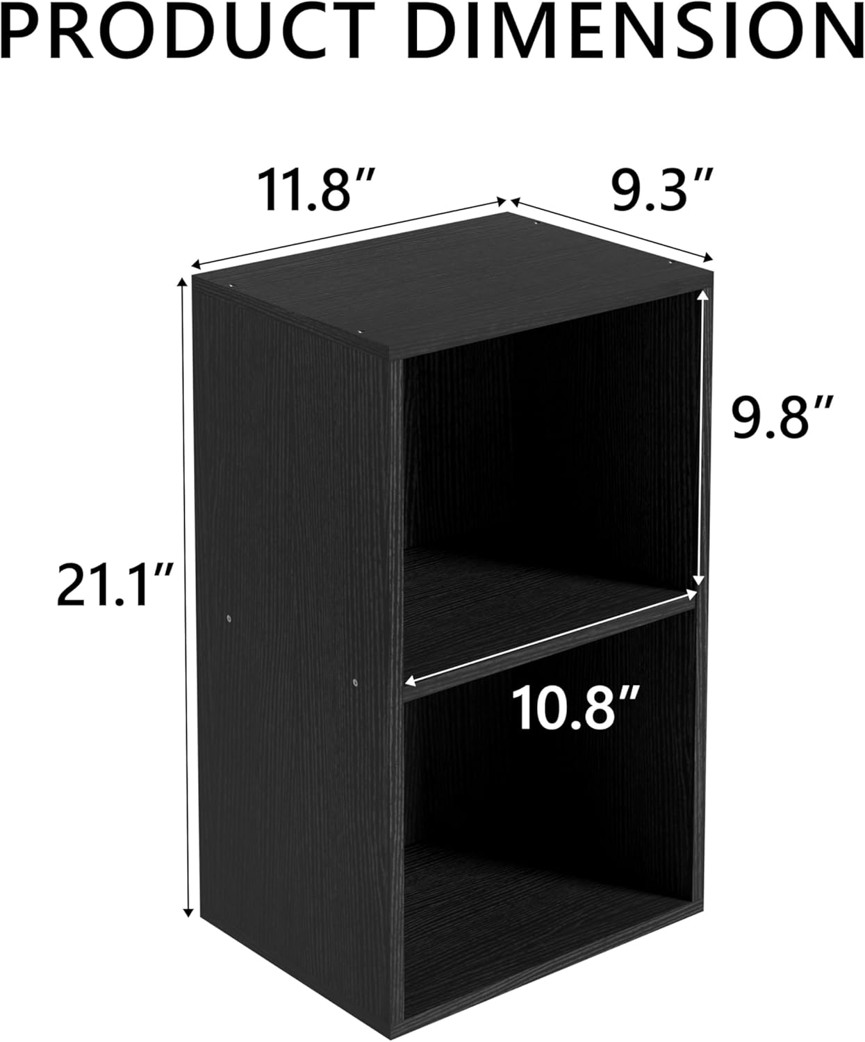 Wooden 2 Cube Storage Organizer, 2 Tier Storage Cubes Storage Display Cubby, Versatile Cubes Shelf and Cubby Organizer for Any Space (Black, 2 Cube-W(11.8inch)
