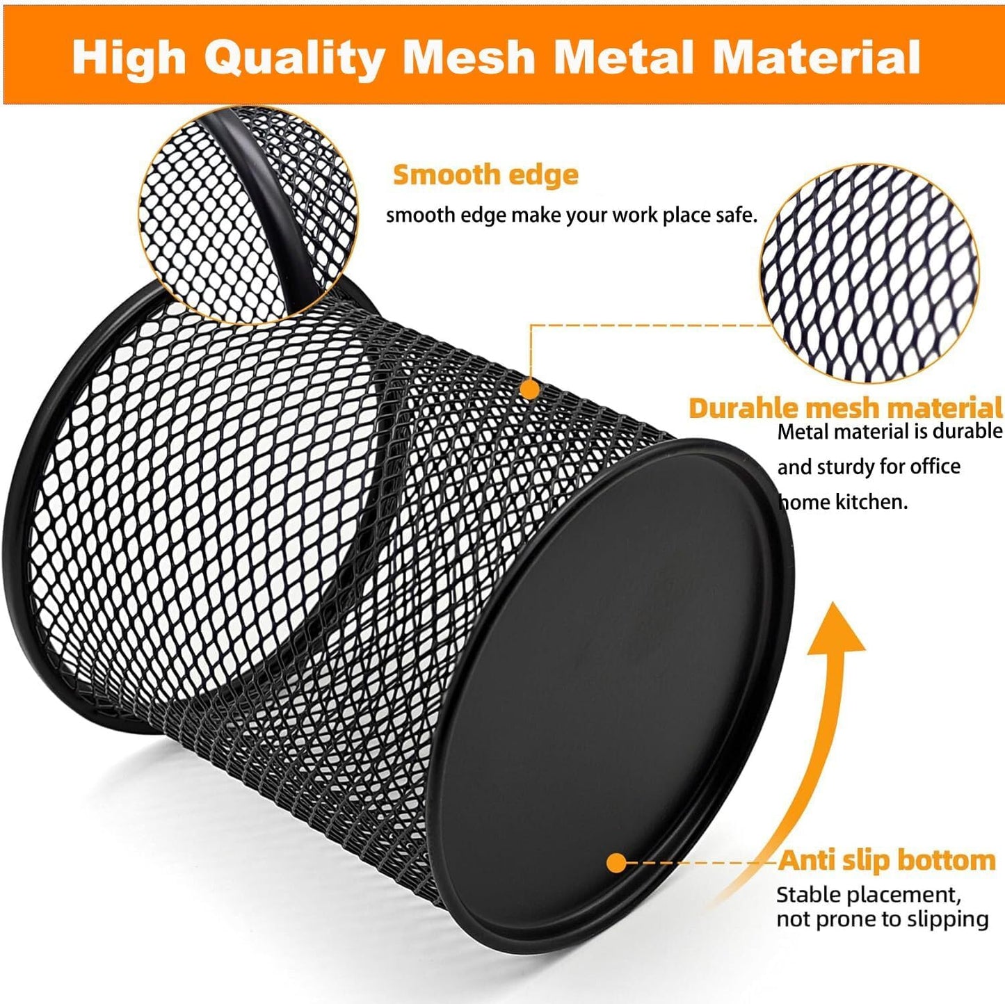 Pen Holder Mesh Pencil Holder Metal Pen Holder Cup Pencil Cup Holder for Desk Office Pen Organizer Black, 4 Pack