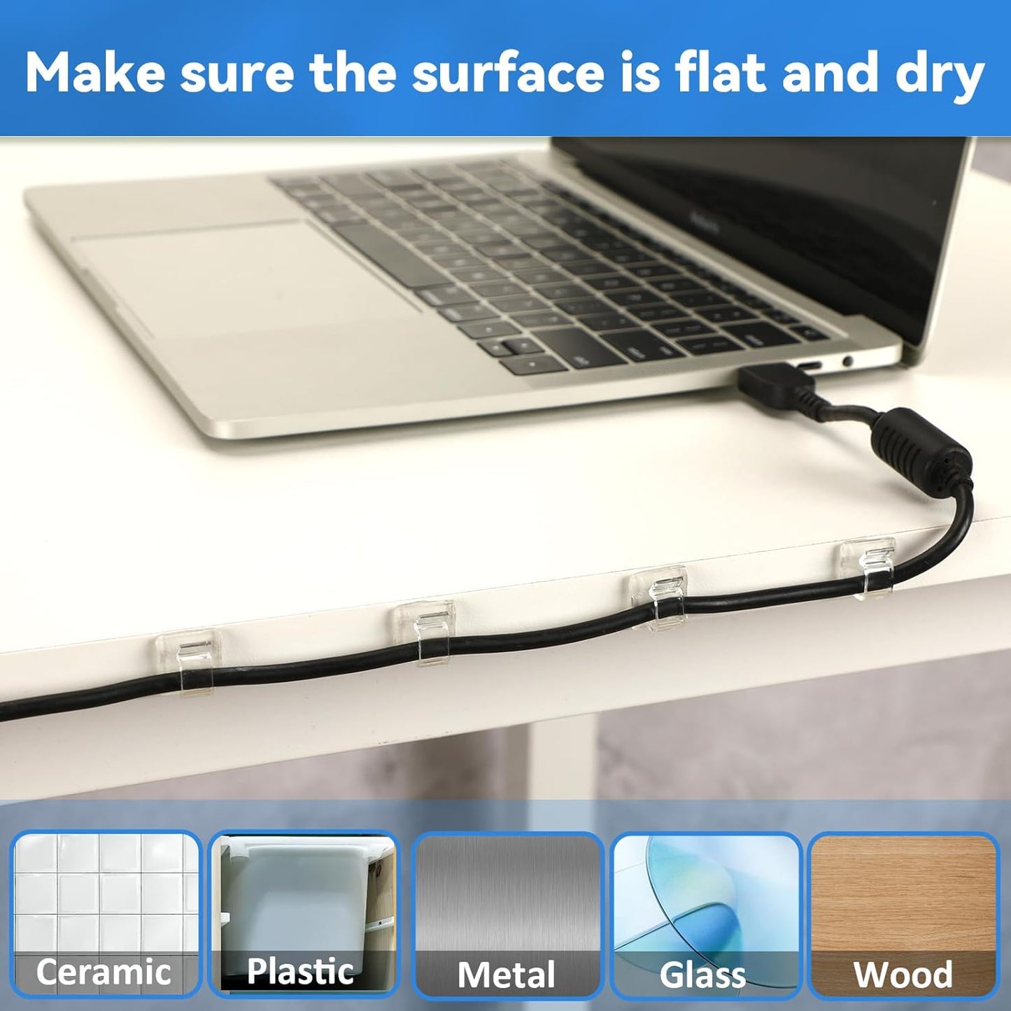 80 PCS Adhesive Cable Clips Christmas Clear Light Strip Mounting Clips Led Light Wire Holder Cable Clamp Organizer for Desk Outdoor Wall Cable