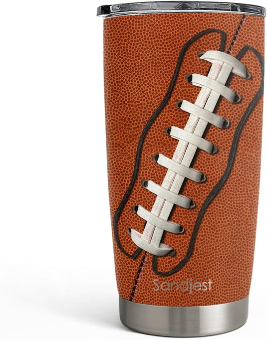 SANDJEST Football Tumbler 20oz Stainless Steel Insulated, Travel Coffee Cup, Sport Tumblers Gifts for Football Lovers, Men Women, Coach, Birthday, Christmas