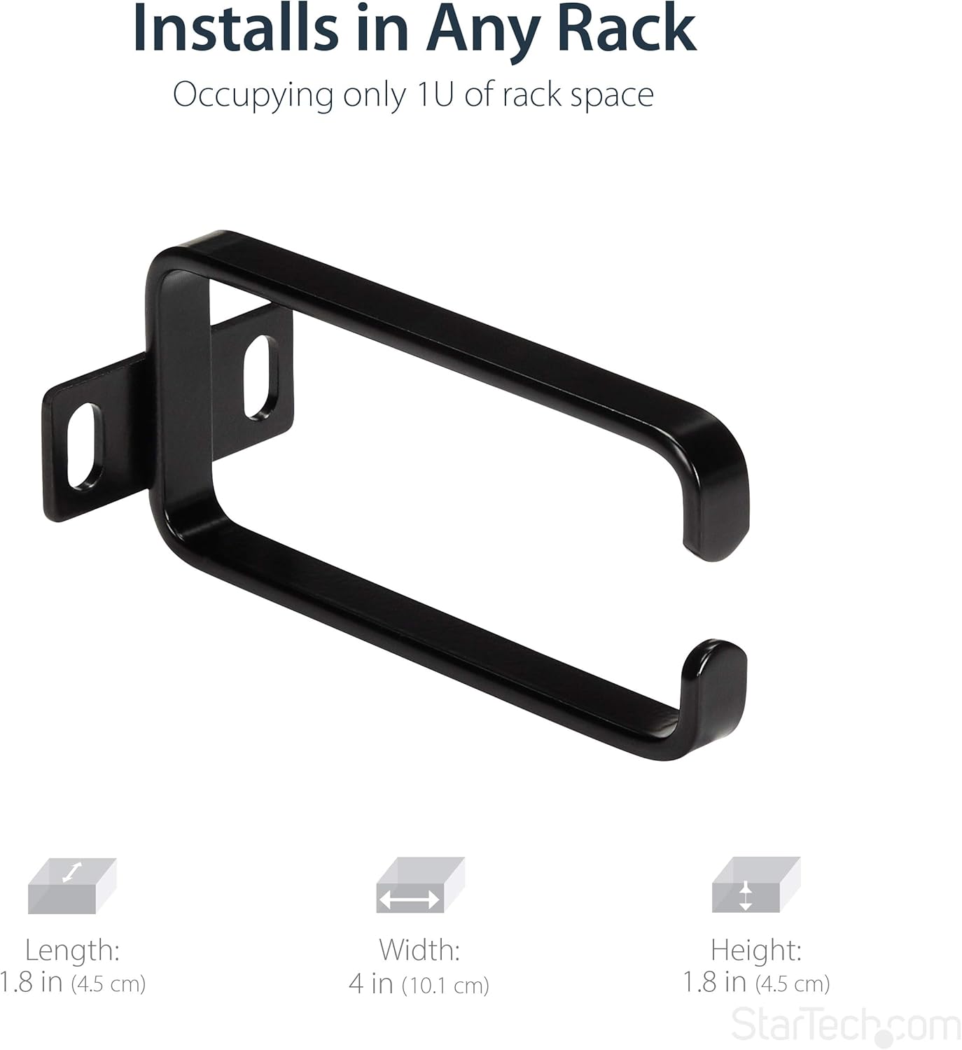 StarTech - CMHOOK1UN .com 1U Vertical 1.8 x 3.9in Server Rack Cable Management D-Ring Hook w/ Flexible Opening - Network Rack-Mount Cord Organizer Ring (CMHOOK1UN) Black