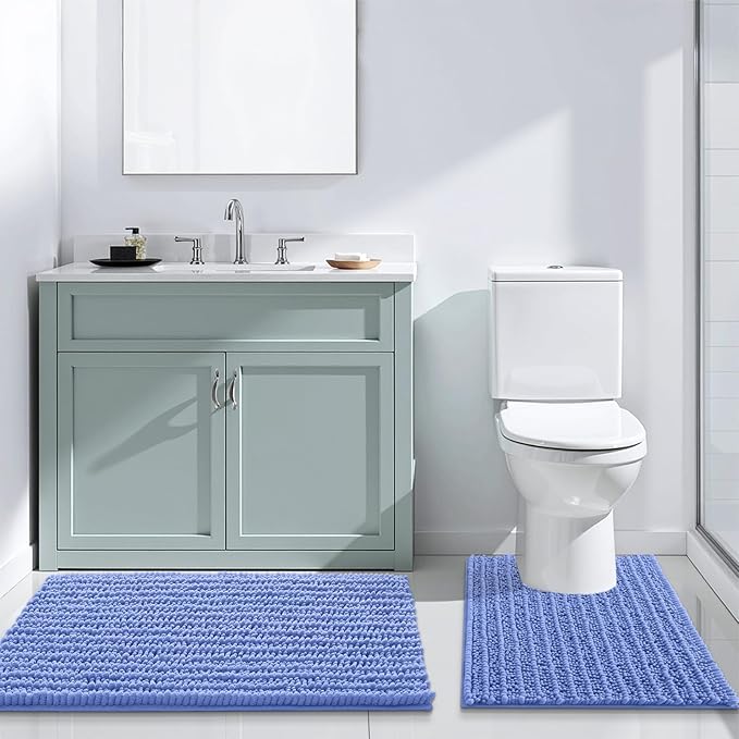Arotive Luxury Chenille Bathroom Rug Mat, Extra Soft Thick Absorbent Shaggy Bath Rugs, Non-Slip Machine Wash Dry, Plush Bath Mats for Bathroom, Shower and Tub, 47x24, Cornflower Blue