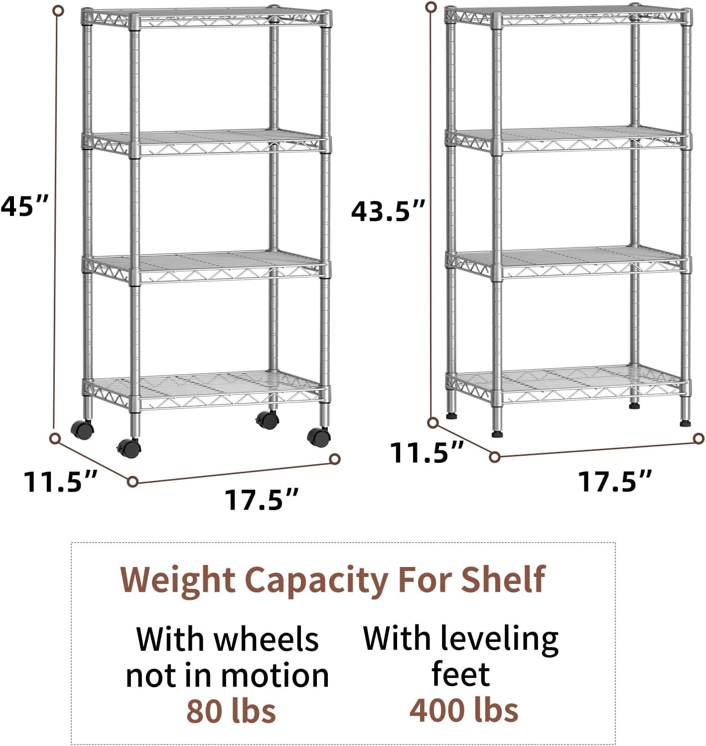 SINGAYE 4 Small Shelves Storage Shelf Wire Shelving Unit Metal Shelf Adjustable Organizers Storage Shelving with Wheels for Bathroom Laundry Room Kitchen Pantry