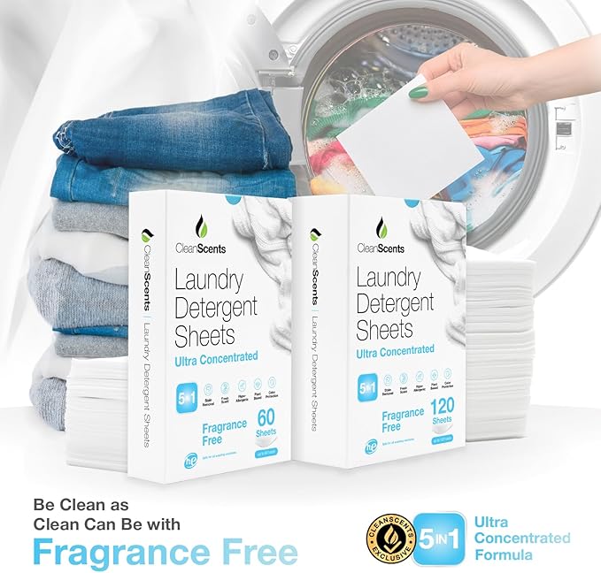 CleanScents Laundry Detergent Sheets (120 Sheets) (Fragrance Free)