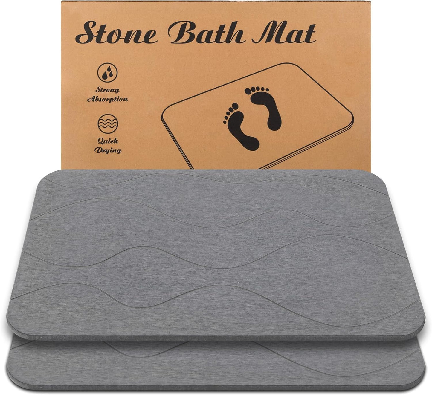 Stone Bath Mat, Diatomaceous Earth Shower Mat, Non-Slip Super Absorbent Quick Drying Bathroom Floor Mat, 2Pack,Grey, Pattern 1