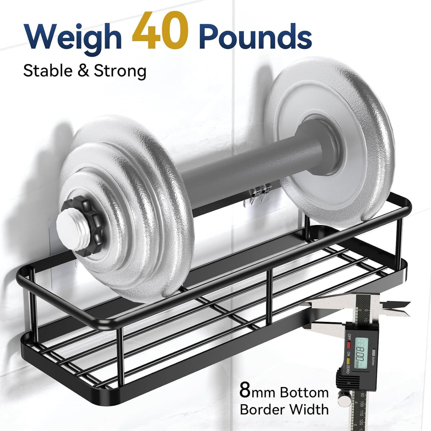 YASONIC Shower Caddy Adhesive, Rustproof Shower Shelves for Inside Shower, Large Capacity Bathroom Organizers and Storage, Shower Storage with Removable Hooks, No Drill Bathroom Accessories Black